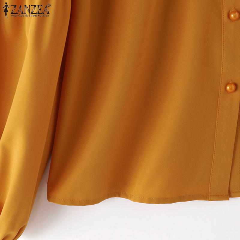 ZANZEA Dámské vintage tričko s dlouhým rukávem a kulatým výstřihem a lucernou