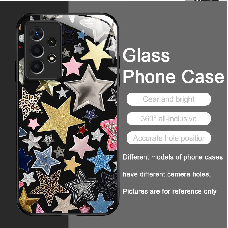Tempered Glass Phone Case for Samsung Galaxy S25 Ultra S24 S23 Plus S22 S21 S20 FE A56 Luxury Retro Style Stars Planet Y2K Cover