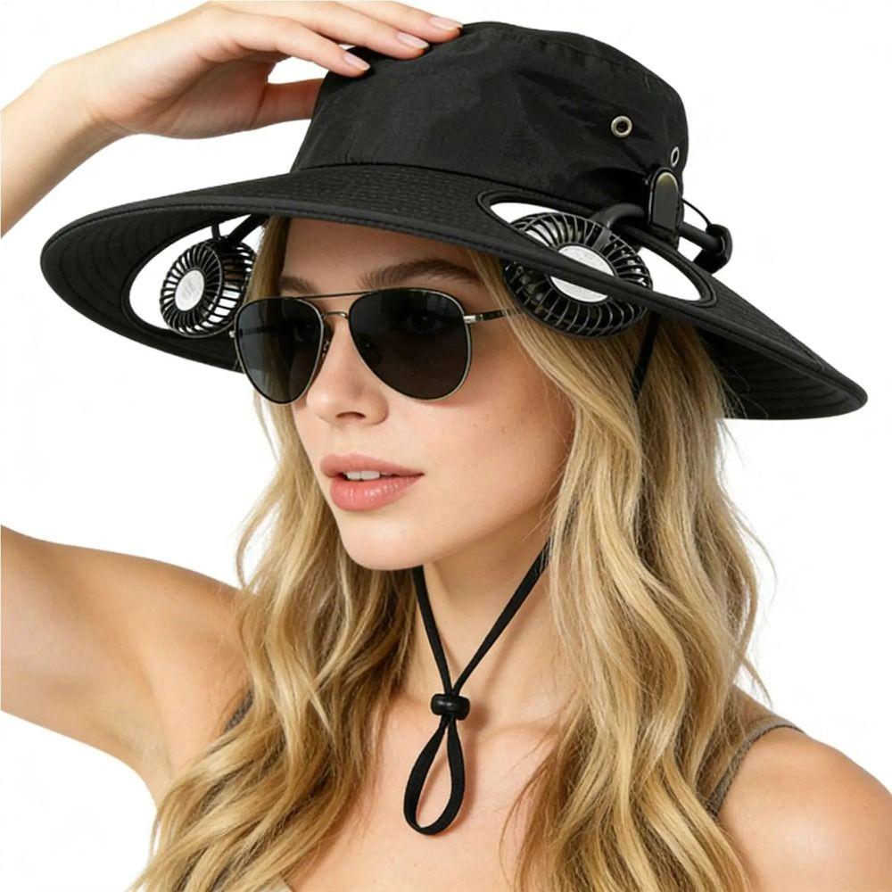 Adjustable Wide Brim Sun Caps Built-in Fan Bucket Cap with Fans Cooling Fisherman Hat Hiking