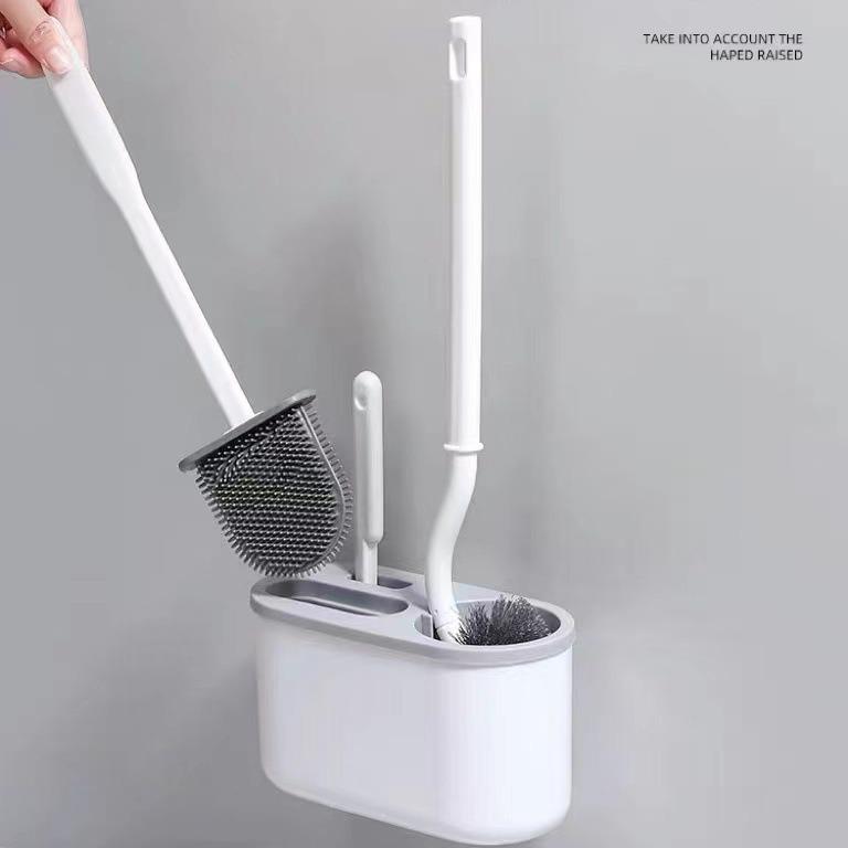 Wall-Mounted Long-Handled Soft Bristle Toilet Brush Set for Thorough Bathroom Cleaning