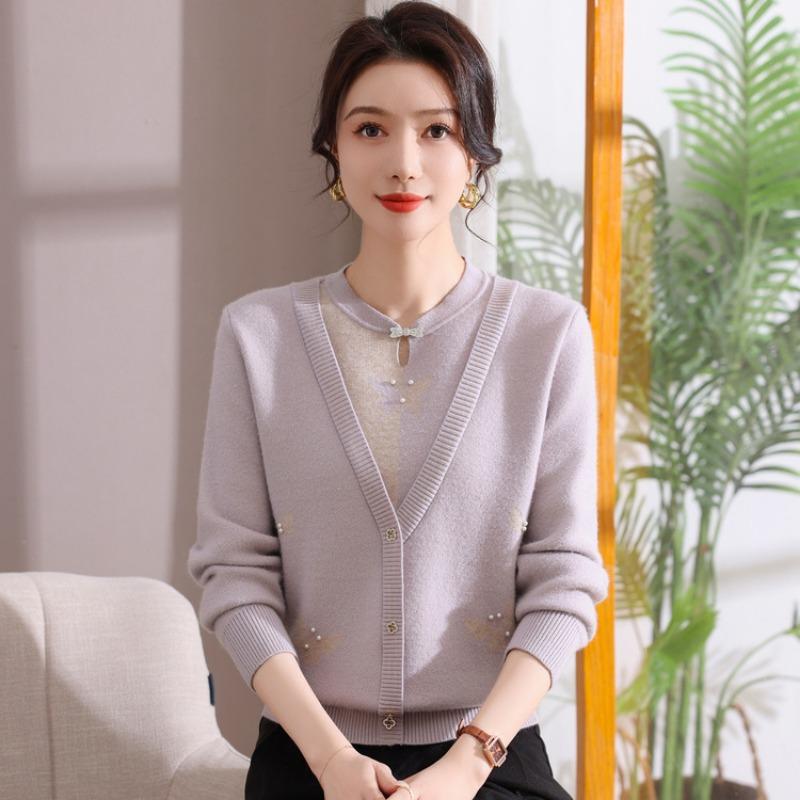 Autumn and Winter New One-piece Fleece Fake Two-piece Fleece Thickened Sweater Fashion Temperament Versatile Mother Top