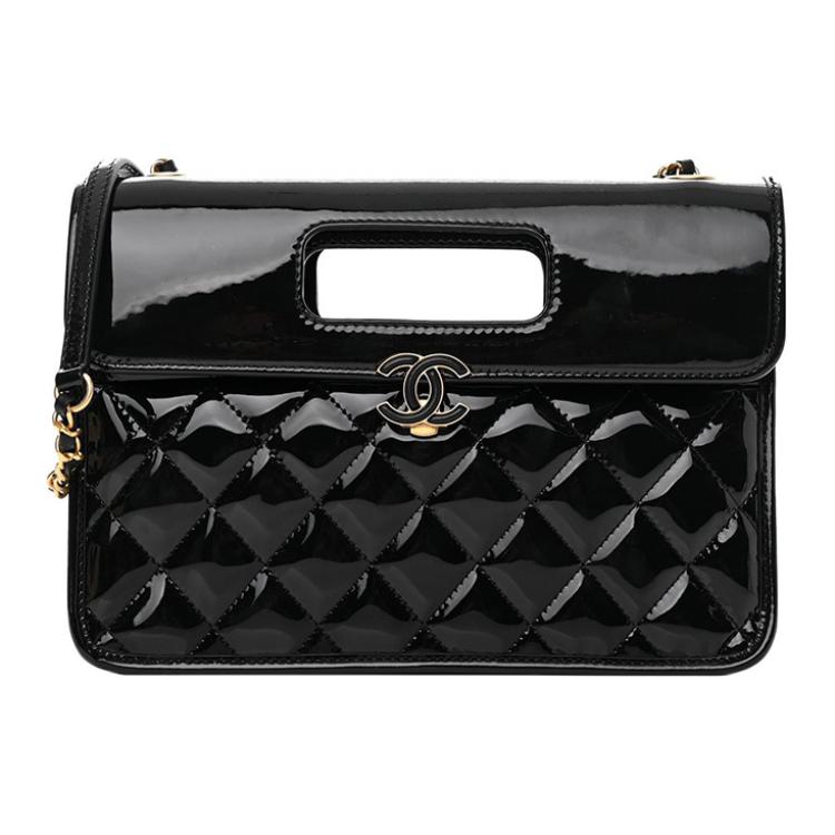 

Chanel 23S Regular Vintage Gold Chain Diamond Quilted Patent Leather Flap Bag Women s Shoulder Crossbody Handbag Black Basic+Dust Bag чорний