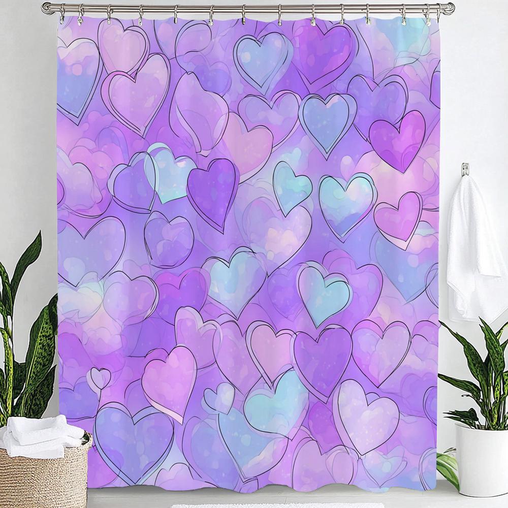 Colorful Love Shower Curtain, Modern Romantic Pink Heart-Shaped Pattern Bathroom Decor Curtain,Polyester Shower Curtain
