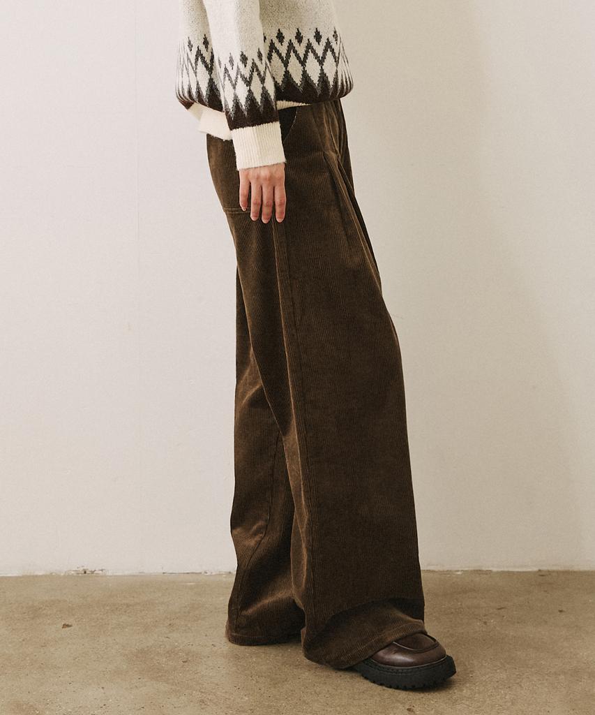 LEFTSEOUL Corduroy Double-Pleated Wide Pants [Brown]