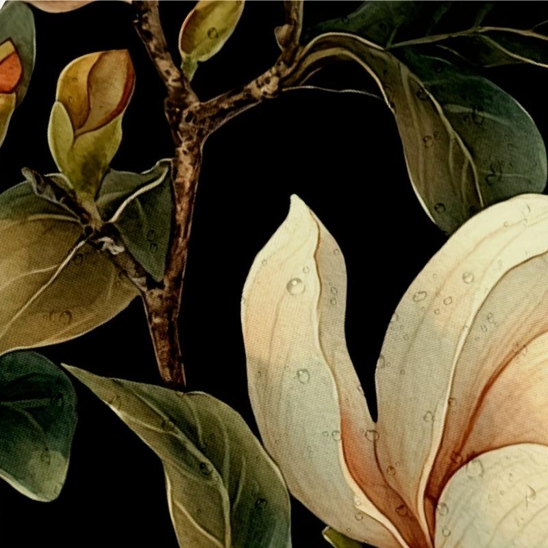 1Pc Magnolia Floral Shower Curtain - Black Background, White Flowers & Green Leaves,71X71 Inch, Polyester, Summer Bathroom Decor