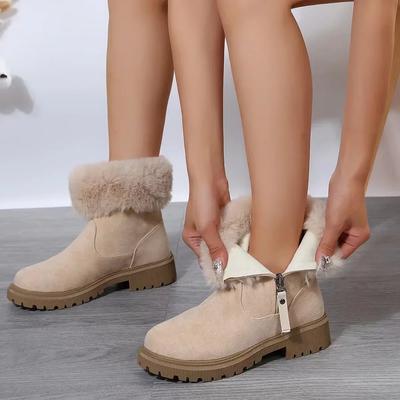Damen Stiefeletten Warm Plus Fleece Dicke Sohle Winter Damen Schneestiefel Mode Plattform Seitlicher Reißverschluss Keil Outdoor Botas Mujer