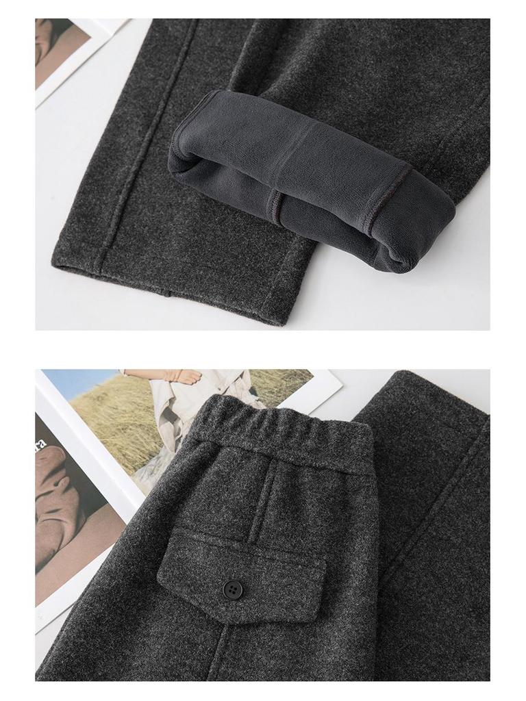 Women's Winter Thickened Velvet Wide-Leg Wool Pants - High Waist Slimming Casual Straight Leg Design.