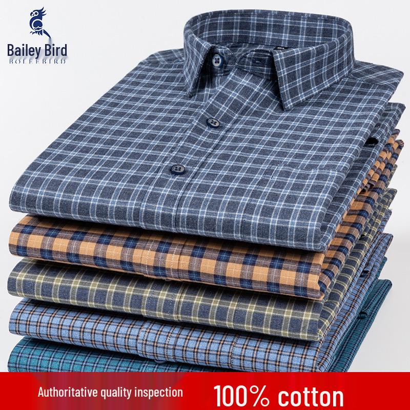 Pánská kostkovaná košile s dlouhým rukávem - Čistá bavlna, kartáčovaná, Podzimní/zimní kolekce