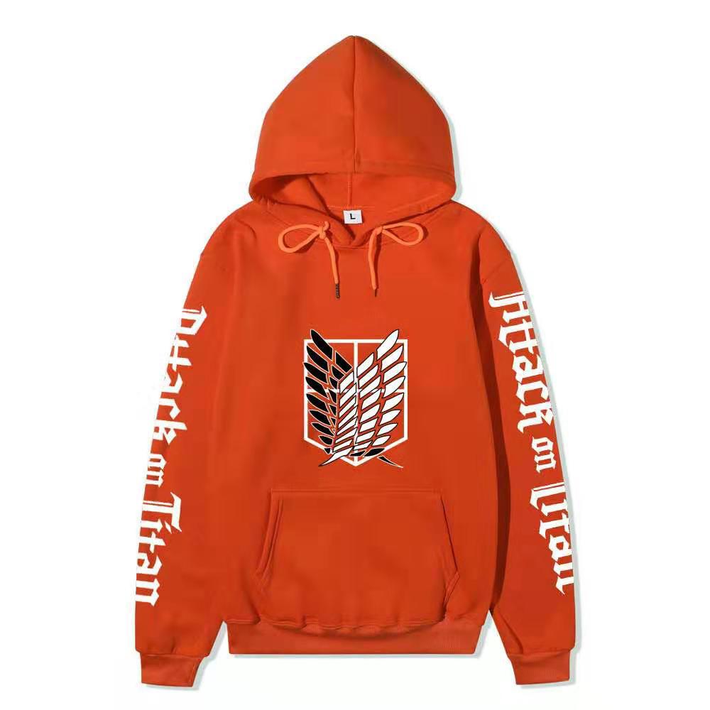 Attack on Titan Freedom Wings Hoodie Unisex Fleece Sweatshirt Survey Corps Logo Gothic Vertical Text Both Sleeves Autumn Winter Pullover