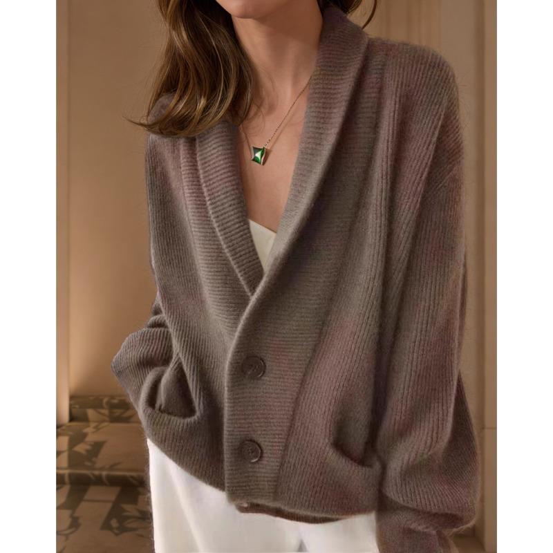Women S Vintage Lapel Solid Long Sleeve Knit Cardigan Casual Loose Sweater Coat