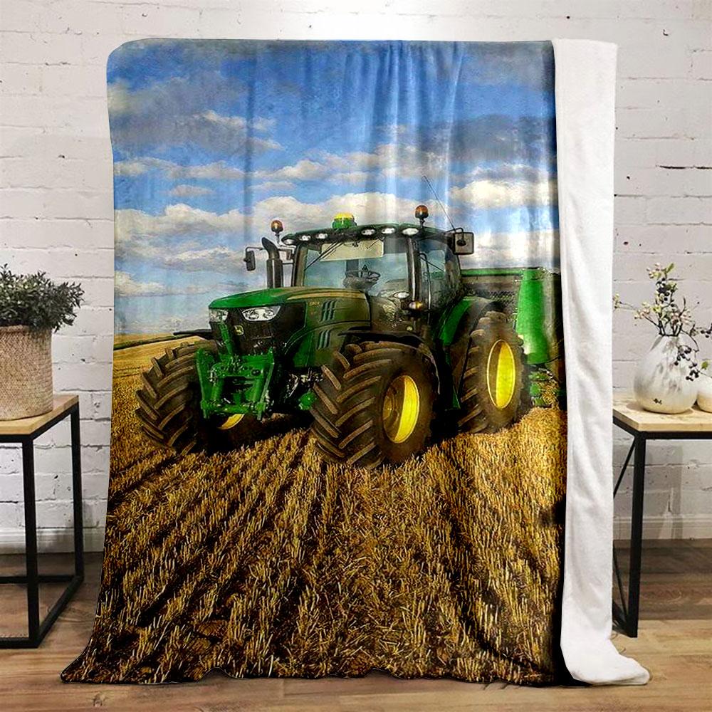 Green Farm Tractor Blanket  Printed Blanket for Living Room Bed Couch lunch break Soft Cozy Blanket for Friend's festival Gift