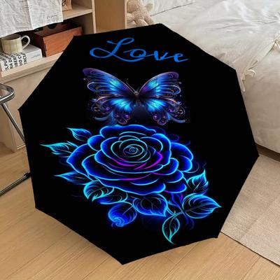1pc Rose Butterfly Pattern Umbrella Design Automatic Opening and Closing Umbrella, High-quality Travel Umbrella, Lightweight and Portable, -21