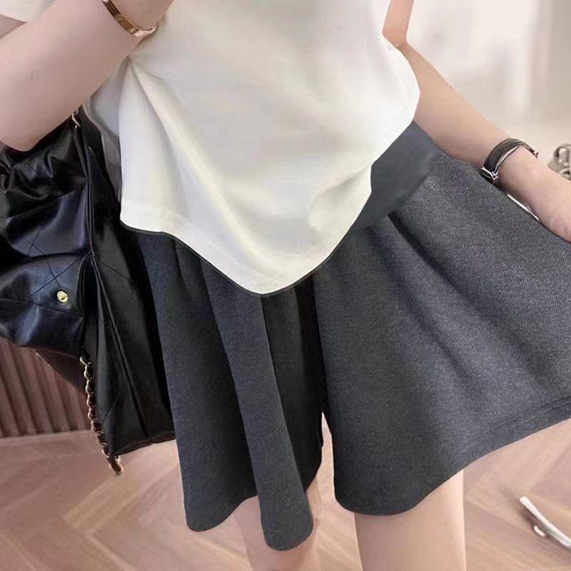 Maternity Summer Black Wide-Leg Culottes with Adjustable Tummy Support XXL [140-155 lbs]