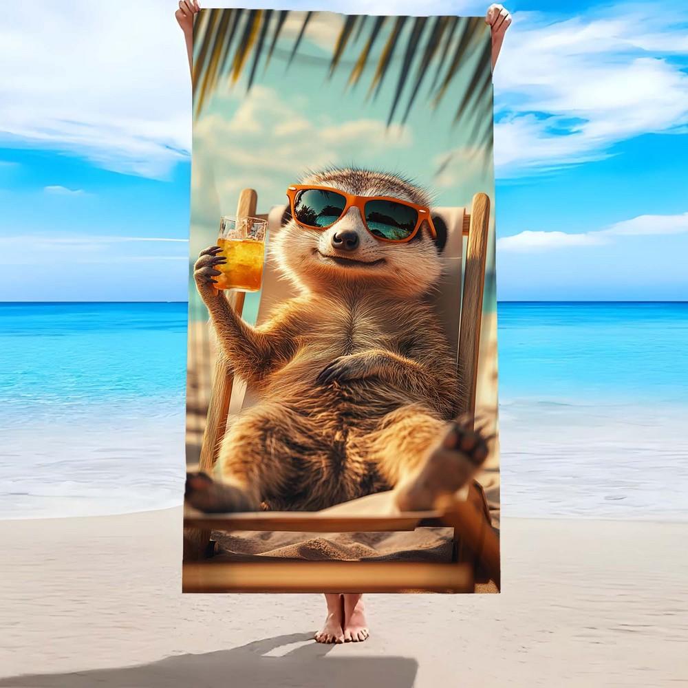 

Chill Meerkat Summer Beach Towel Patterned Sunscreen And Windproof Suitable For Swimming Pool Camping Travel Blanket W30*H60(CM)