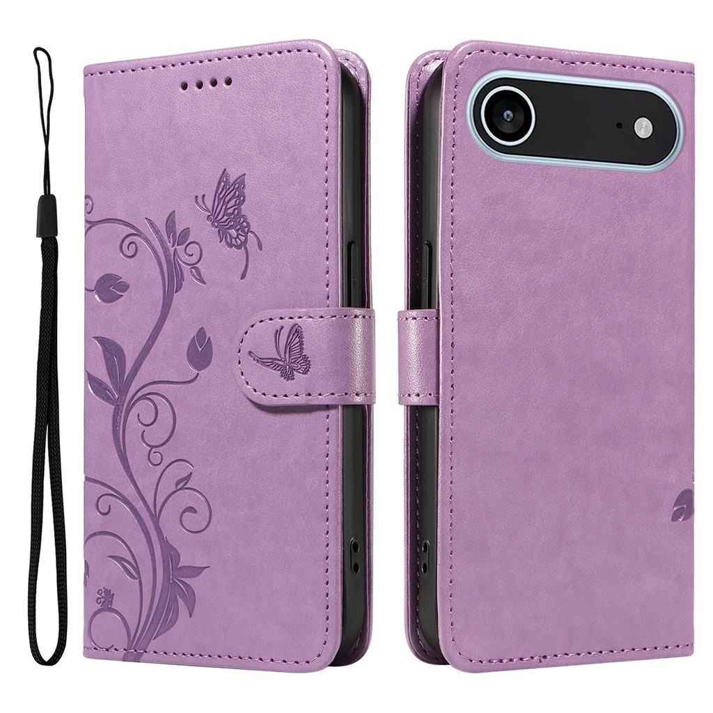 For iPhone 17 Air PU Leather Cases Flower Pattern Wallet Stand Phone Cover with Strap