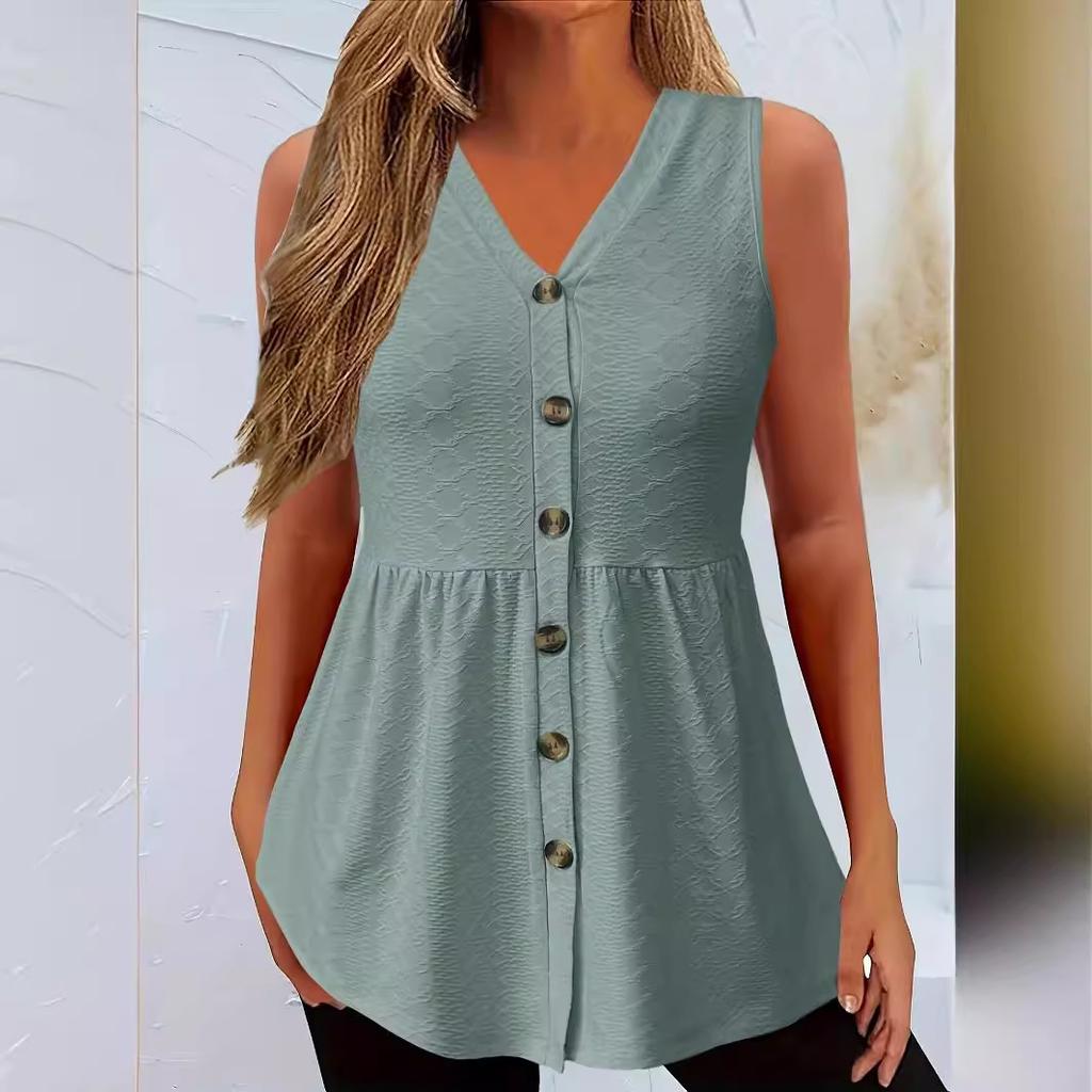 QICED Spring and Summer Women's Twist Button Solid Color No Hole Palace Leisure Vest