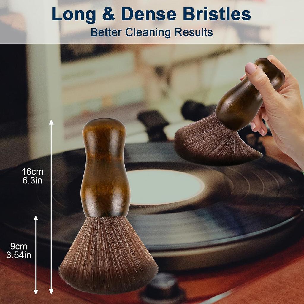 Cleaning Brush for LP Vinyl Record Super Soft Brush Wooden Handle&Carbon Fiber Bristles Anti-static
