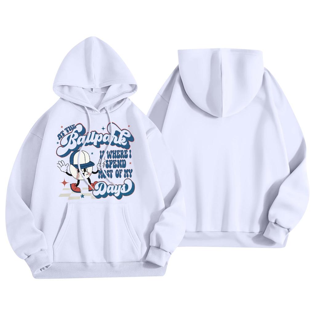 Dammode Lättviktig Långärmad Pullover Med Fickor Baseballtryck Hoodie