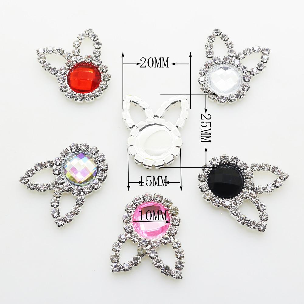 LKERAN 10Pcs Rabbit Acrylic Rhinestone Buttons Embellihment Ribbon for wedding supply Gift Weap Hairbow Center Decorative Button