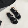 Fashion Double Buckle Band Flat Sandals Women Black/white Leather Back Strap Gladiator Sandalias Mujer Casual Summer Beach Shoes Student
