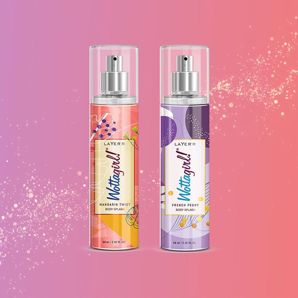 Wottagirl! Body Splash French Peony & Mandarin Twist for Women, 2 X 60ml