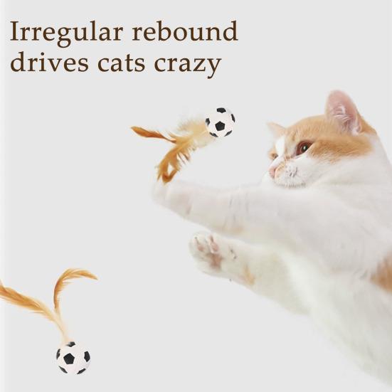 1 Pc/3 Pcs Interactive Feather Ball Toy Mini Bouncy Basketball Soccer Baseball with Feather Pet Training Catcher Toy for Indoor Cats