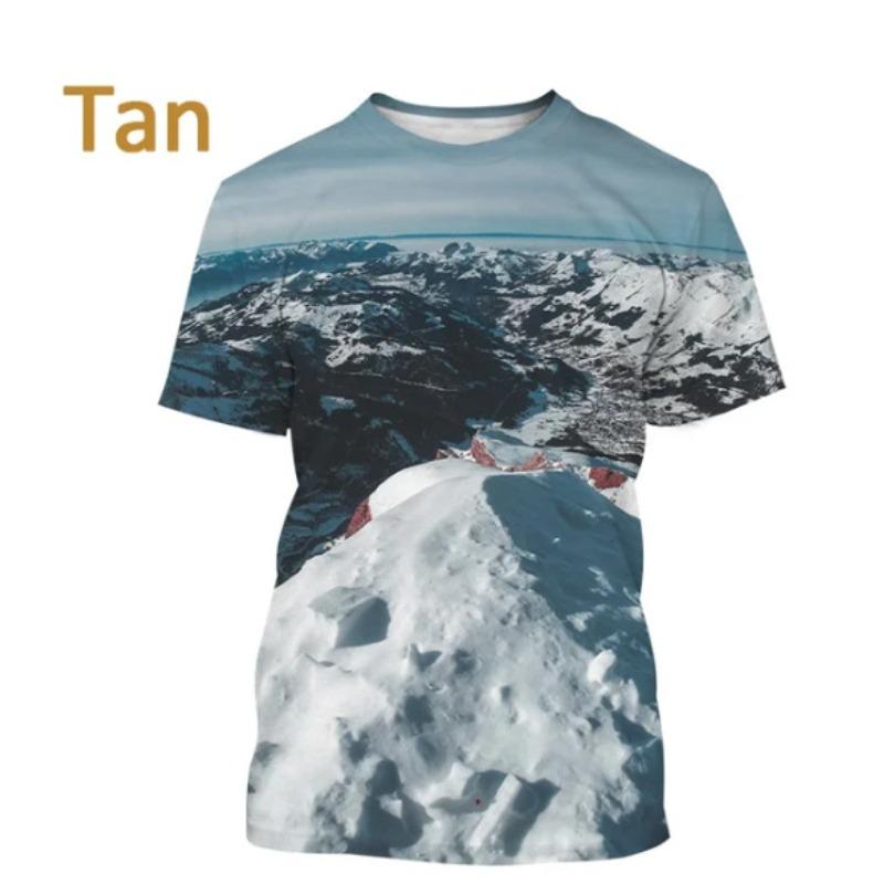 Men's 3D Printed Street Fashion T-Shirt Snow Mountain Scenery Print Short Sleeve O-Neck Pullover casual top