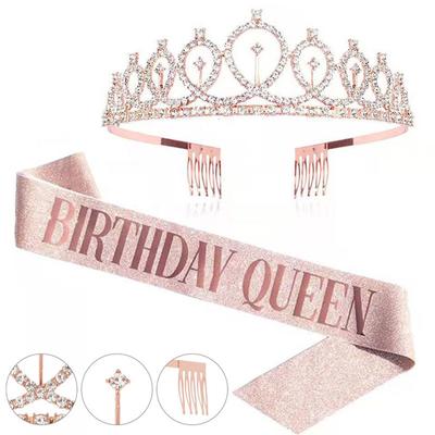Roségouden Verjaardagskroon Riem Strass Dames Meisjes Koningin Tiara's Verjaardagscadeaus Dames Feestartikelen Verjaardagsversieringen