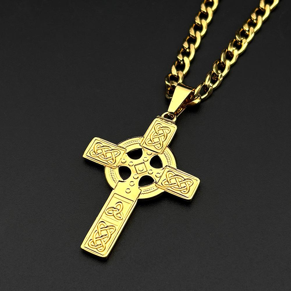 Vintage Stainless Steel Christian Cross Pendant Necklace for Women Men Fashion Nordic Celtic Knot Amulet Hip Hop Chain Jewelry