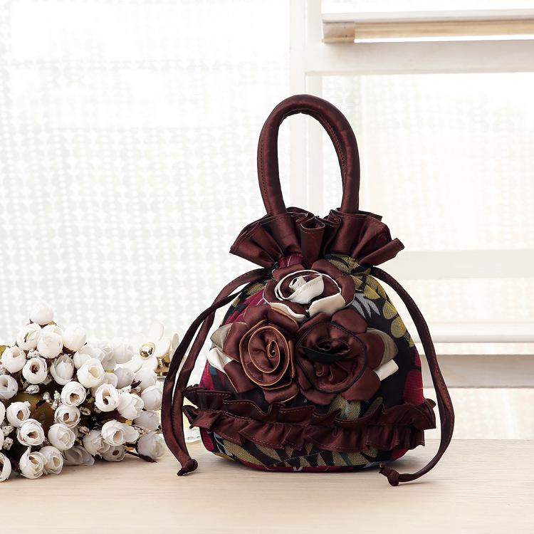 Ethnische Spitze Eimer Handtasche - Damen Koreanische Einfarbige Abendtasche