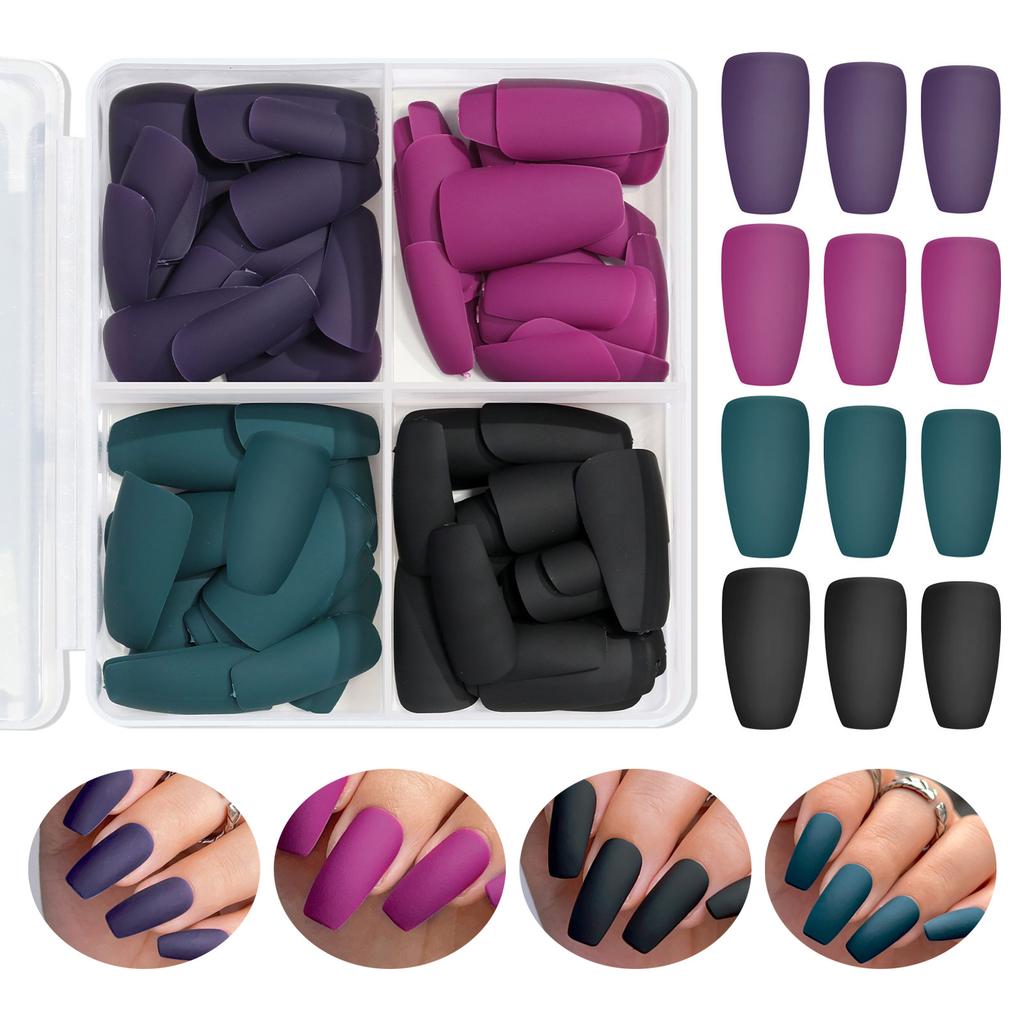 96Pcs Solid Color Fake Nails Patches Glossy Frosted Press On Nails for Women DIY Manicure Acrylic Stick-on False Nails Extension