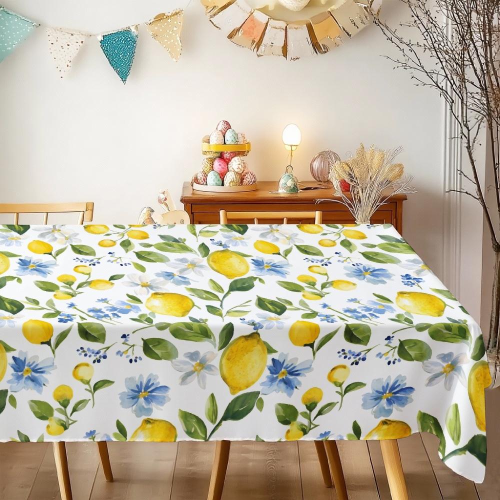Lemon Flower Rectangle Table Cloth for Table Decor Kitchen Dining Waterproof Reusable Tablecloth for Tables Indoor Outdoor
