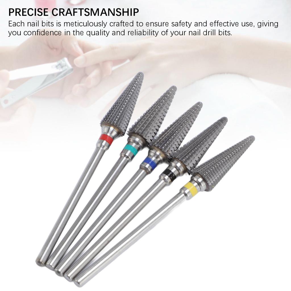 5 Pcs Tapered Nib Nail Drill Bits Tungsten Carbide Manicure Pedicure Polishing Electric Nail File Drill Bits for Acrylic Nails with Storage Boxes