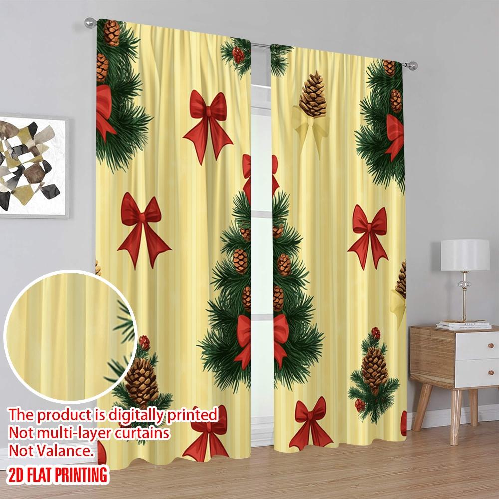 2pcs,2D Plane Printing Curtains Roller Blinds Christmas Trees Bows Snowflakes (2) Versatile Fabric (without Rod) Art Deco