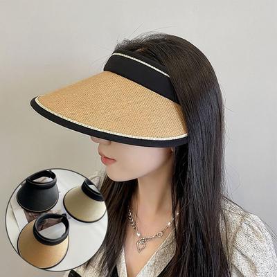 Empty Top Wide Large Brim Casual UV Protection Foldable Sunshade Beach Hat Sun Hats Straw Cap