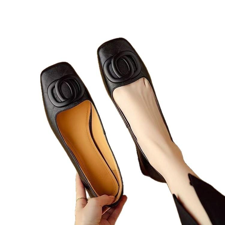 French Retro Medium Heel Small Leather Shoes Women's 2025 Autumn New Square Head Shallow Mouth Single Shoes One Pedal Mary Jane Women's Shoes