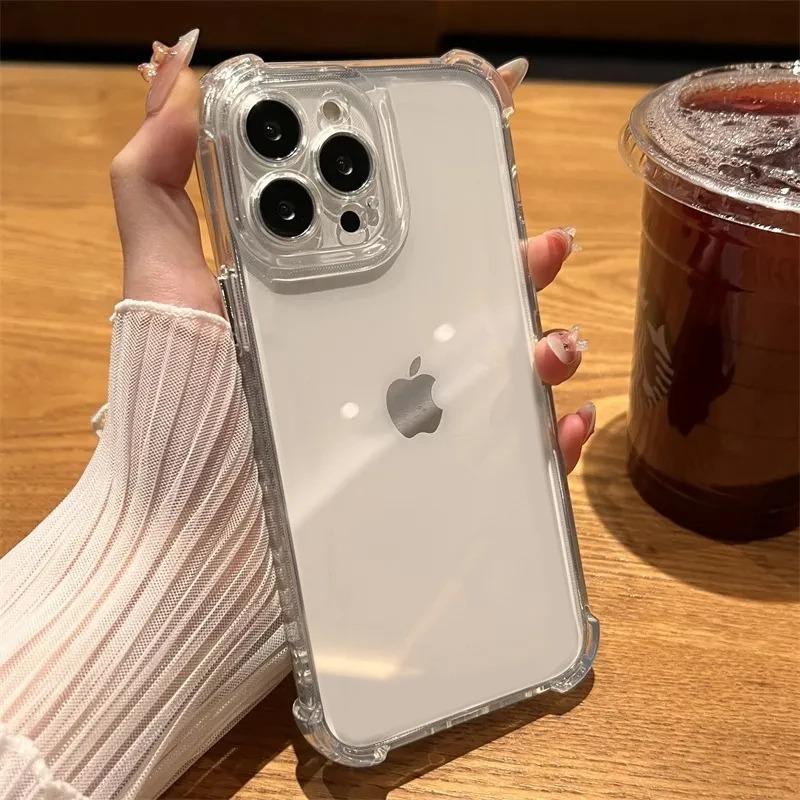 New Luxury Transparent Silicone Shockproof Case For iPhone 16 15 14 13 12 11 Pro Max Plus XR XS Max Soft Bumper Clear Back Cover