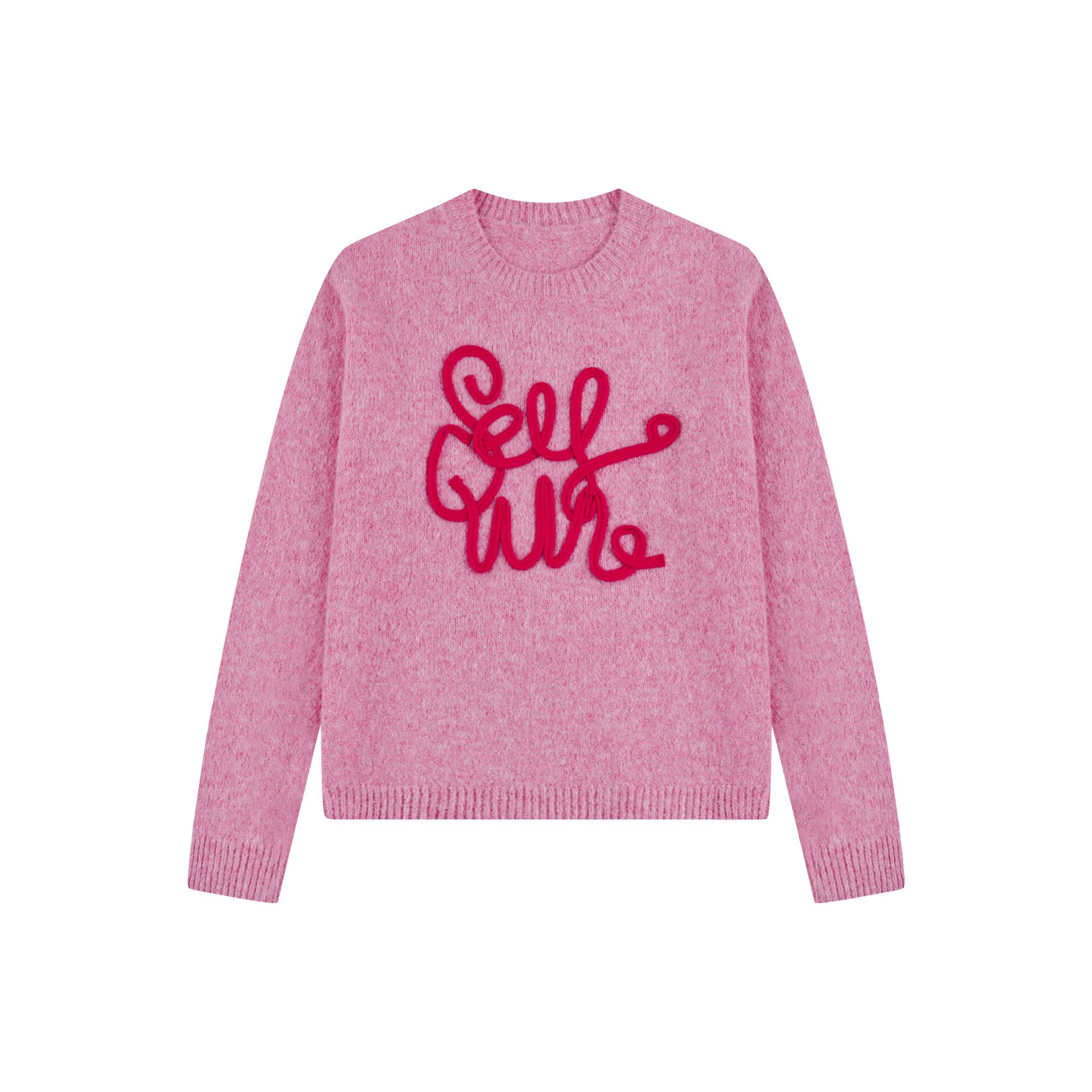 

Женский розовый свитер с надписью из смесовой шерсти 2024: Новый свободный теплый трикотажный топ осень/зима Large розы красного