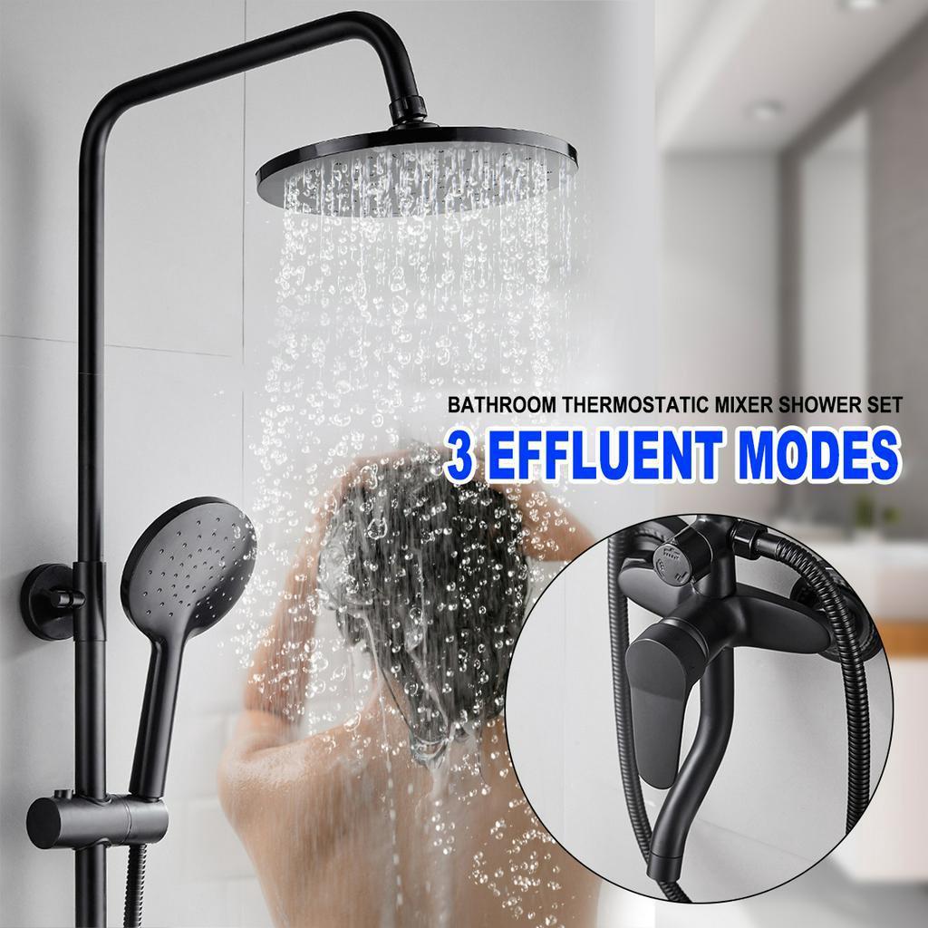 Brass Shower Set Multifunctional Thermostatic Shower Frosted Bathroom Faucets Bath Mixer Shower System Black