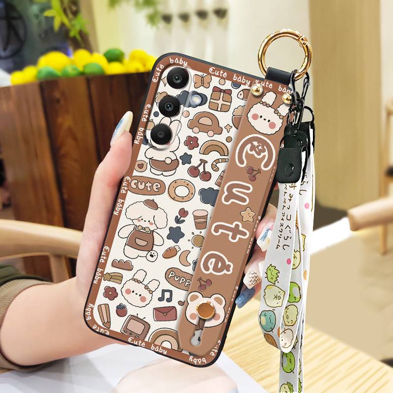 Waterproof Silicone Phone Case For Samsung Galaxy A17 Cute Wrist Strap Back Cover Fashion Design Kickstand Lanyard Ring