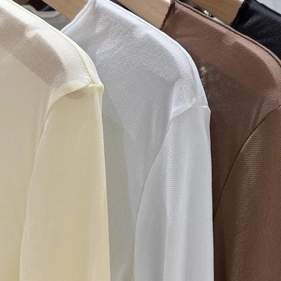 Women Summer Bottoming Tops Round Neck Long Sleeve Mesh Perspective Tops Sun Protection Inner Tops Daily Wear