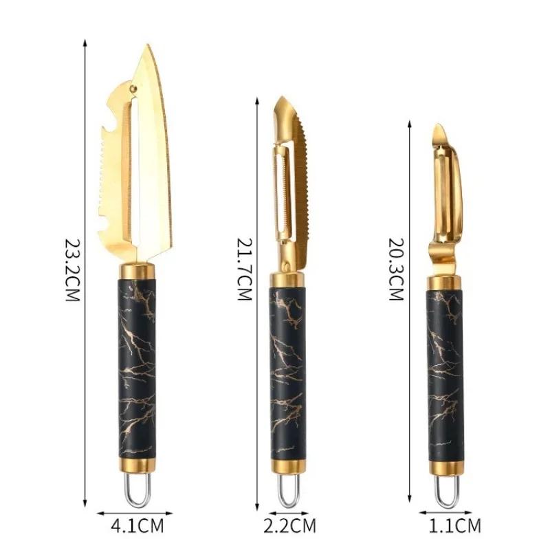 1Pc Gold Color Peeler Stainless Steel Multifunction Fruit Vegetable Planer Fish Scale Manual Quick Remover Knife Kitchen Gadgets