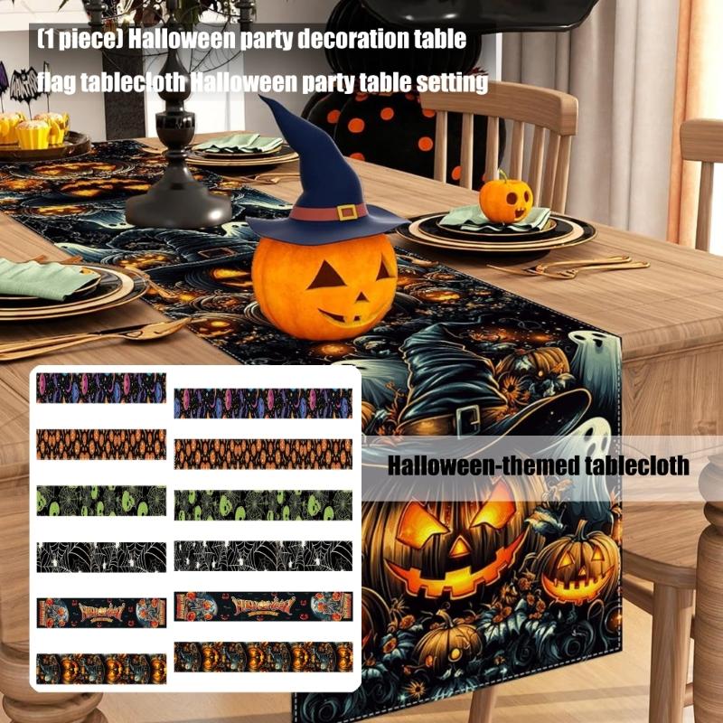 Halloween Table Runner Pumpkin Spiderweb Skull Pattern Table Cover For Spooky Party Decorations Indoor Outdoor Use