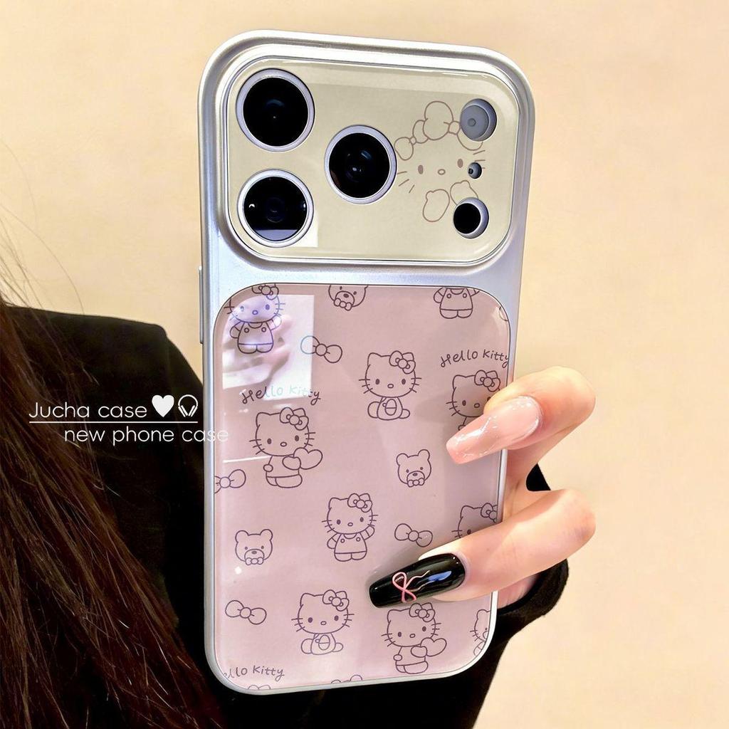 Pink Hello Kitty Electroplated Double Layer Silicone Phone Case for iPhone 16 Pro Max and Apple 17