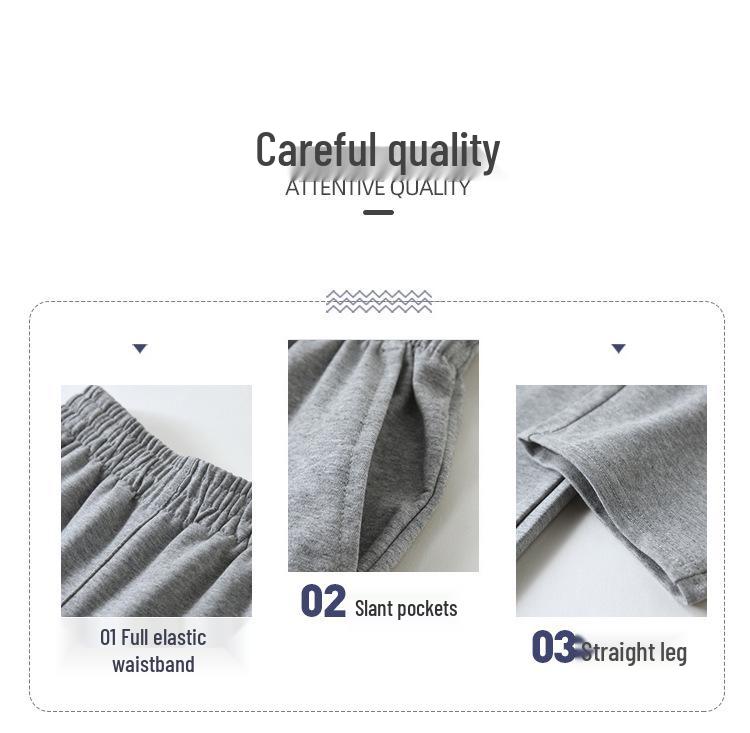 Fat Boy Gray Cotton Summer Sweatpants for Boys - Loose Straight-Leg School Uniform Pants, Navy Blue