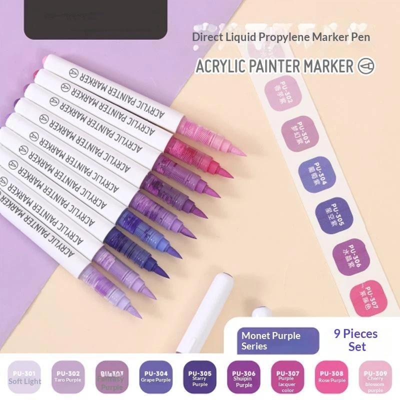 Acrylfarbe Marker Set 9 Stück 9 Farben Direkte Flüssigkeit Schnell Trocknend Wasserdicht für DIY Outdoor Graffiti Innen Heimdekoration Basteln