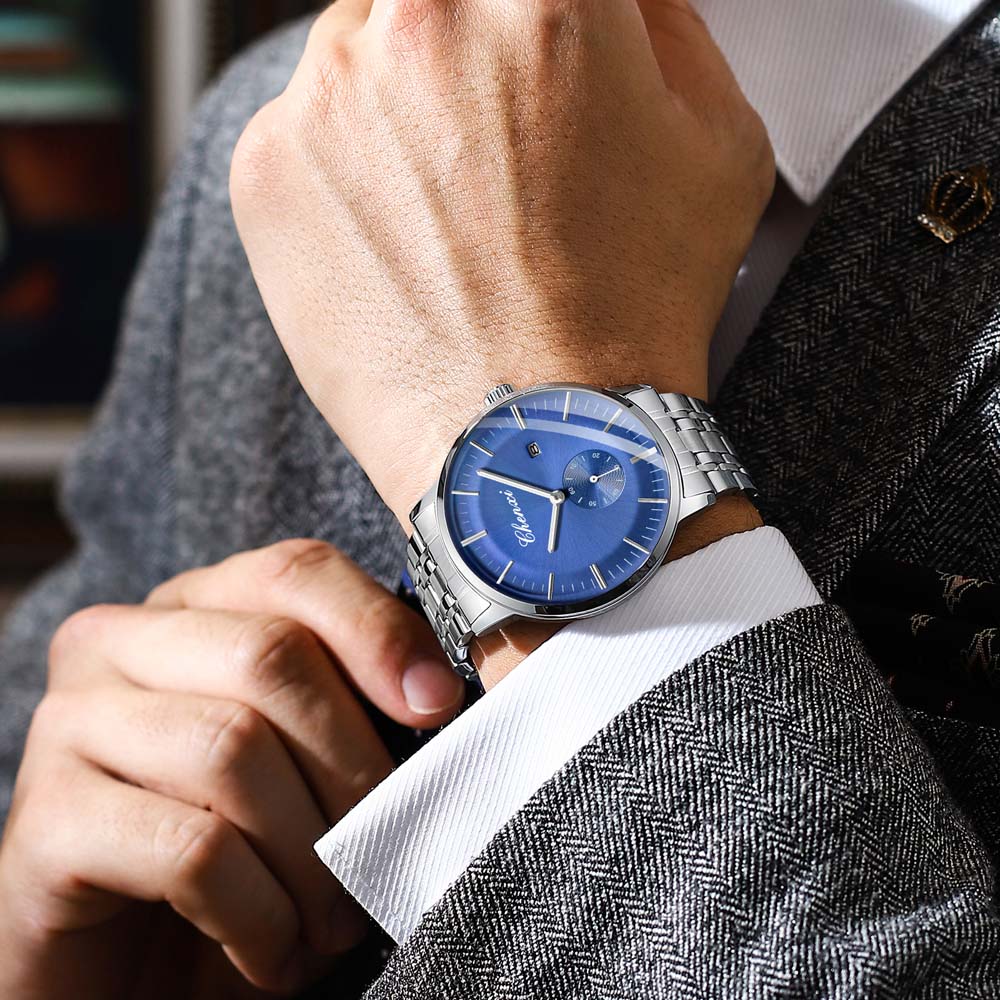 CHENXI Fashionable Men's Business Quartz Watch Stainless Steel Band Calendar Water-Resistant Men's Wristwatch Reloj Hombre