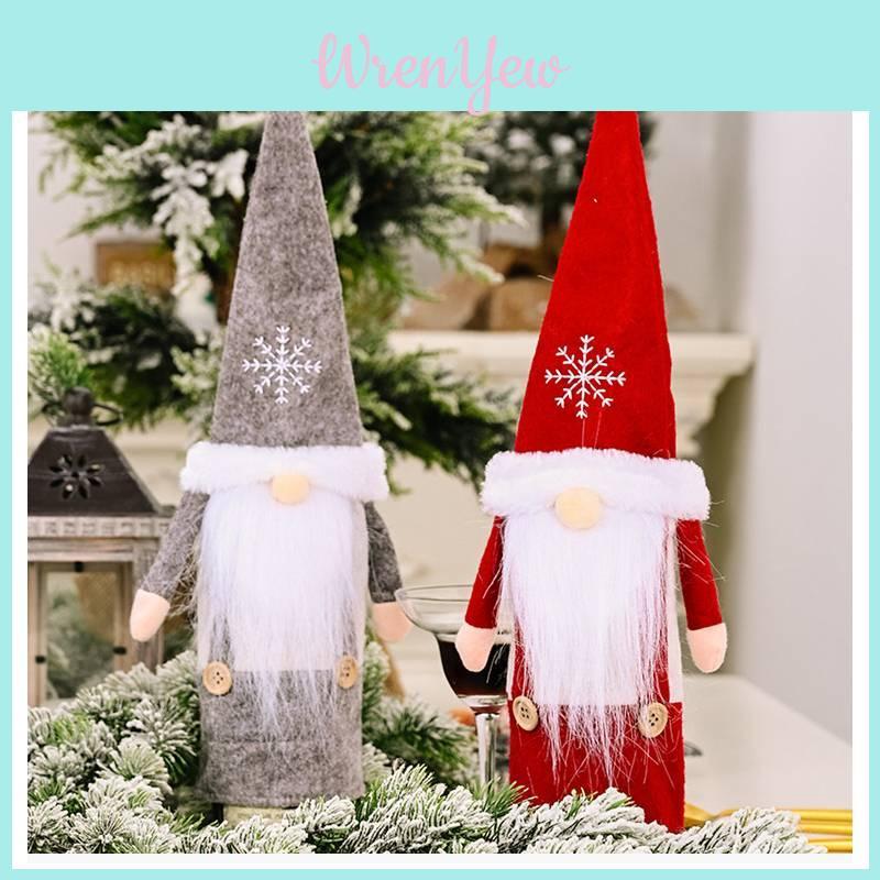 Festive Christmas Wine Bottle Covers Featuring Charming No-face Old Man Design In Red And Gray