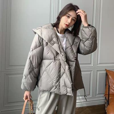 White Duck Down Jacket Women Winter Fashion Thick Warm Loose Short Coats Hooded Diamond Puffer Coat Outwear Pockets