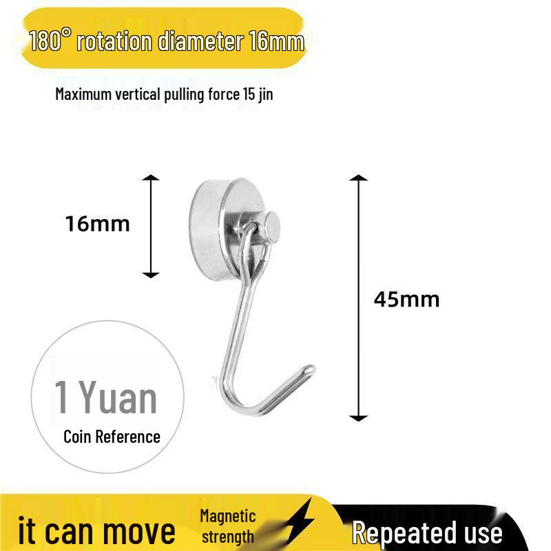 180° Rotatable Magnetic No-Drill Metal Hook for Refrigerator Storage